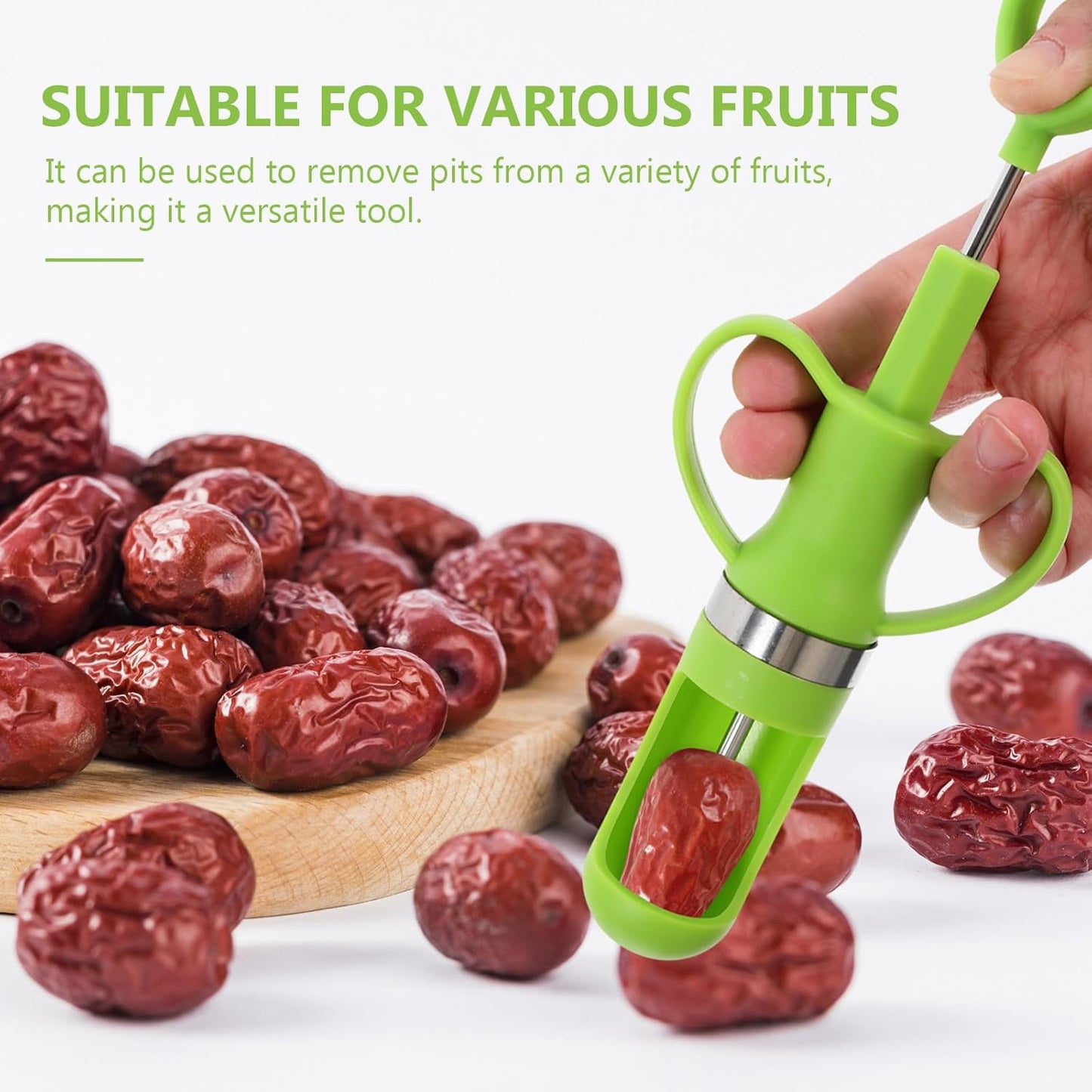 Generic Fruit Pitter Tool Fruit Core Remover Multifunctional Stainless Steel Cherry Core Remover with Long Handle for Kitchen and Home Use, Light Green