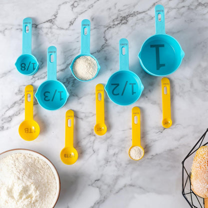Easy to Read Measuring Cups & Spoons Set for Visually Impaired, Stackable Cups and Spoons, Nesting Measure Cups
