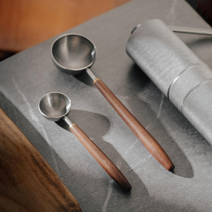 Coffee Spoon - Vintage Walnut Wood Handle, Stainless Steel Coffee Scoop ，Stainless Steel Tea Scoopand Seasoning Spoons (1, Silver, 5g Capacity)