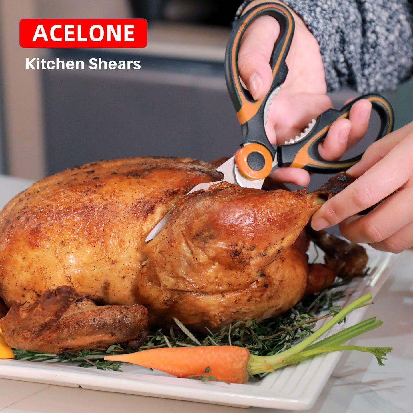 Kitchen Shears, Acelone Premium Heavy Duty Shears Ultra Sharp Stainless Steel Multi-function Kitchen Scissors for Chicken/Poultry/Fish/Meat/Vegetables/Herbs/BBQ… (Red black)