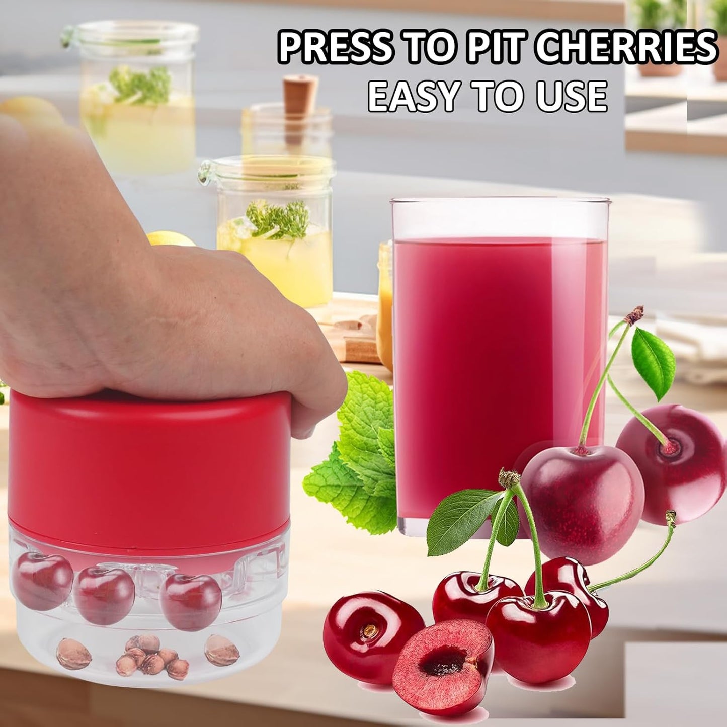 Cherry Pitter Tool, Heavy-Duty Cherry Seed Core Remover, Cherry Pitter Remover Tool with Space-Saving Lock Design, Pit Remover for Cherries (Green)