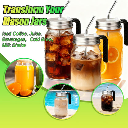 Mason Jar Pour Spout Lid Stainless Steel with Handle, Wide Mouth Pour Spout Flip Cap Lids for Mason Jars, Anticracking Leak Proof Seal Cover Airtight for Drinking Salad Dressing & Food Storing(2PCS)