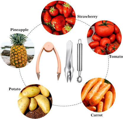 Strawberry Hullers Remover Multifunctional Pineapple Stem Corer Tool Tomato Pineapple Eye Corer Eye Peeler Kitchen Gadget Tool (Gray)