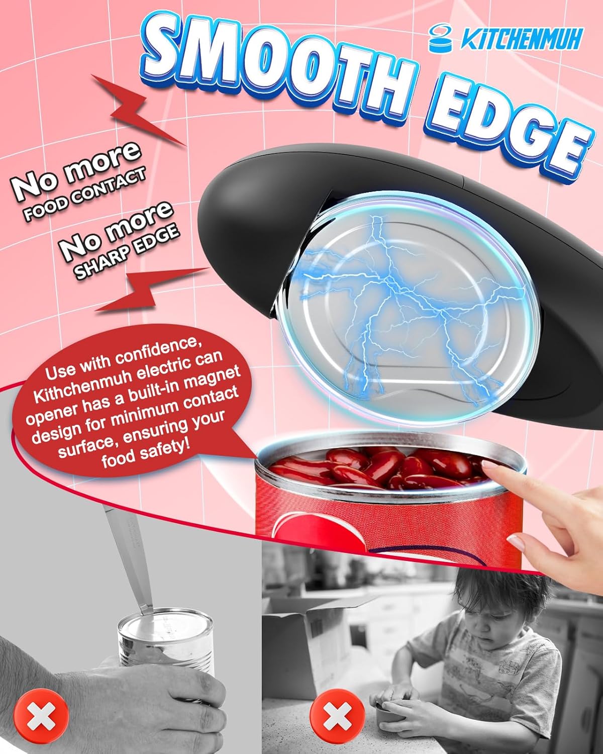 One Touch Electric Can Opener Fits All Can Sizes for Seniors with Arthritis, Battery Operated Can Opener with Smooth Edge, Food Safe Kitchen Gadgets Automatic Can Opener for Kitchen