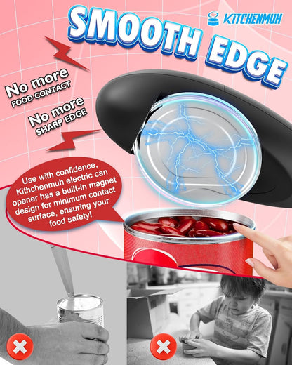 One Touch Electric Can Opener Fits All Can Sizes for Seniors with Arthritis, Battery Operated Can Opener with Smooth Edge, Food Safe Kitchen Gadgets Automatic Can Opener for Kitchen