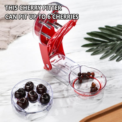 Cherry Pitter, Stainless Steel & Plastic, Red, 7.68" x 4.33" x 2.36", 6 Cherry Pit Remover, Multi-Function Fruit Pitter