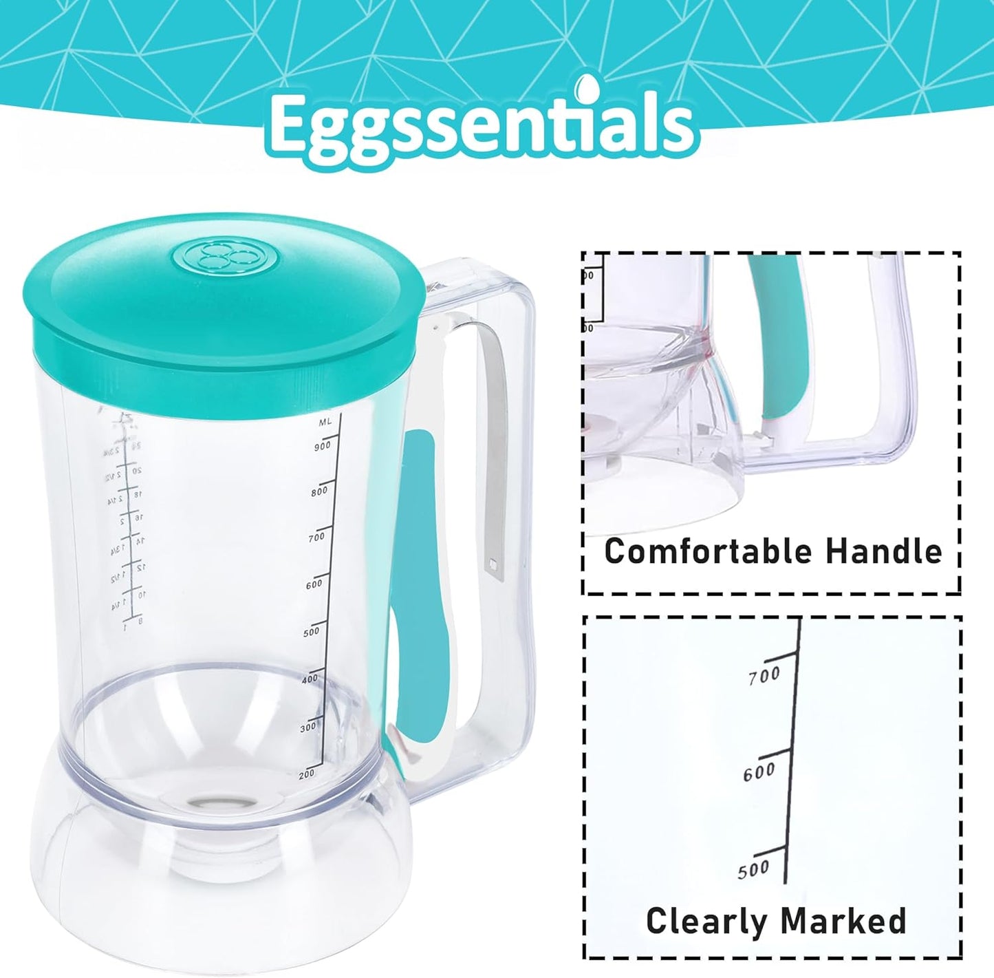 Eggssentials - Pancake Batter Dispenser with 5-Cup Capacity - Waffle Batter Dispenser for Pancakes, Cupcakes & Crepes, Easy-Squeeze Handle, Dishwasher Safe - Black Pancake Dispenser