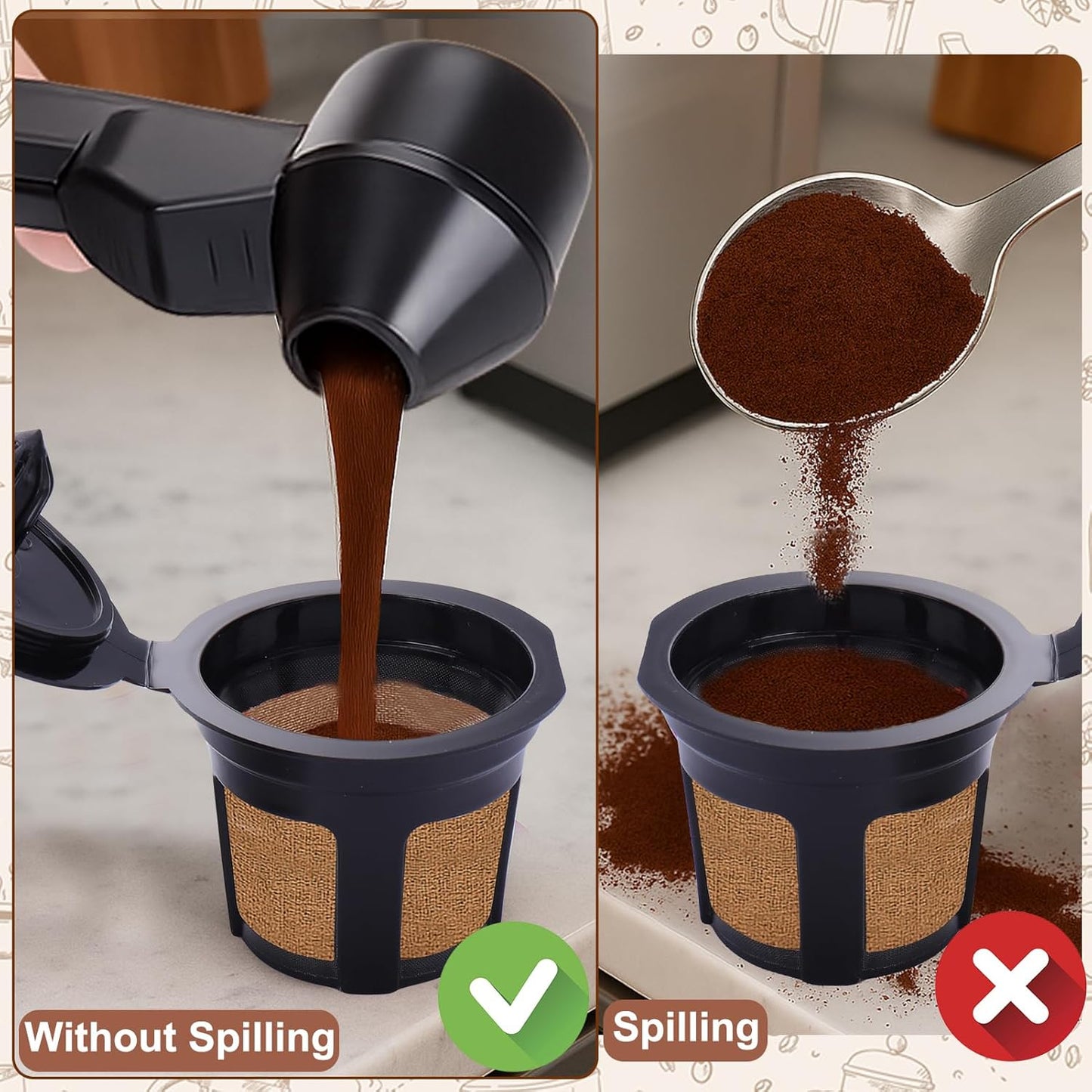 Palksky Coffee Scoop & Funnel for Reusable K Cup Refillable Coffee Pods, 2 Tablespoon Slide Coffee Measuring Funnel Scooper,1PCS