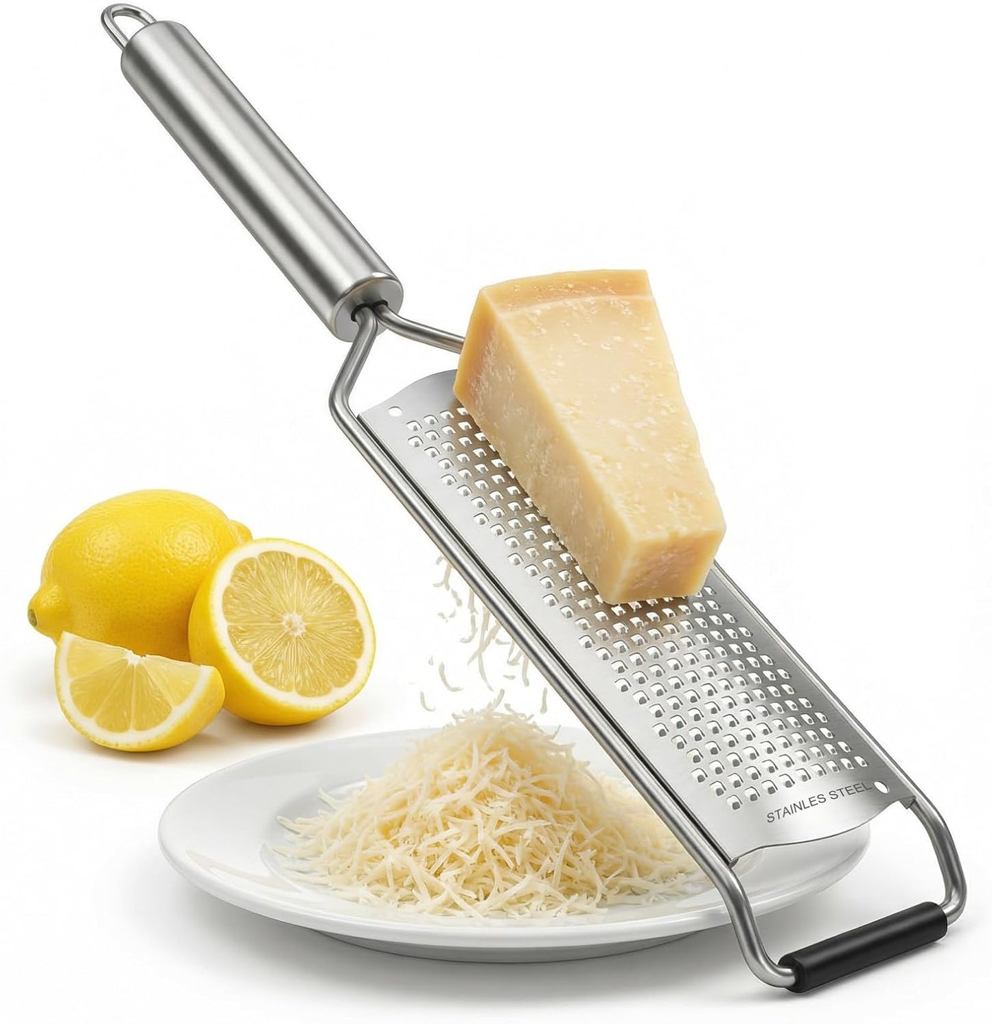 JJUNW Fine Cheese Grater, Salad Spinner, Flat Cheese Grater Garlic Graters with Handle, Stainless Steel Graters Kitchen Gadgets Cake Decorating Supplies Protect Cover