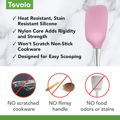 Tovolo Flex Core Silicone Spatula Spoonula Set of 2 for Non Stick Cast Iron Cooking & Baking, Dishwasher Safe Heat Resistant BPA Free Long Stainless Steel Handle Kitchen Utensil, Charcoal Gray