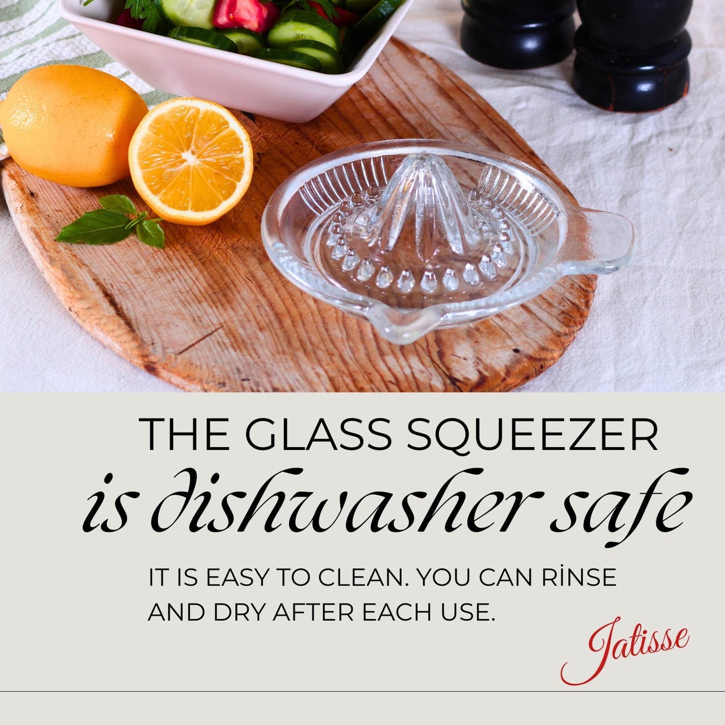 Glass Lemon Juicer, Small Grapefruit and Citrus Juicer, Extractor Manual Hand with Handle and Pour Spout, BPA Free and Lead-Free Heavyweight Crystal Clear Glass 10.1oz (Yellow)