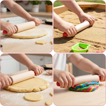 16 Pcs Mini Rolling Pin, 8 Inch Wood Dough Roller for Baking with Red Handle, Small Clay Rolling Pin for Craft Fondant Pastry Pizza Crafting and Imaginative Play