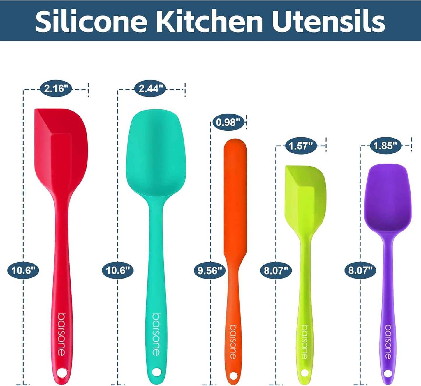 5-Piece Silicone Spatula Set - Heat Resistant 446°F Food Grade BPA Free, Nonstick Cookware Safe Dishwasher Safe Kitchen Tools for Baking, Cooking, Stirring, Multicolor.