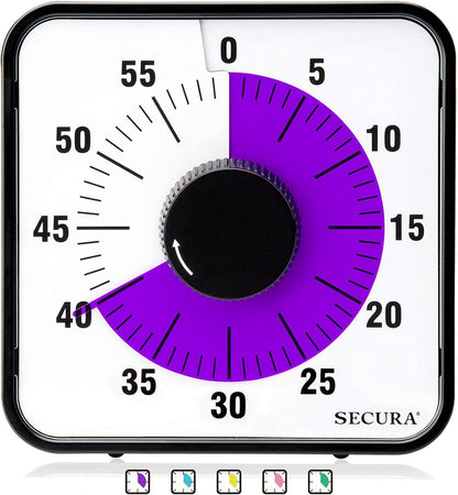 Secura 60-Minute Visual Countdown Timer, 7.5-Inch Oversize Classroom Visual Timer for Kids and Adults, Durable Mechanical Kitchen Timer Clock with Magnetic Backing (Blue)