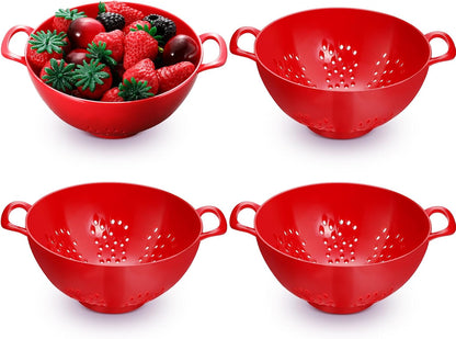 Baderke 4 Pack Mini Colander for Kitchen Plastic Berry Strainer with Double Handles 7.5 x 6 x 3 Inch Small Colander Strainer for Fruits Vegetables Food (Green, Purple, Red, Lemon Yellow)