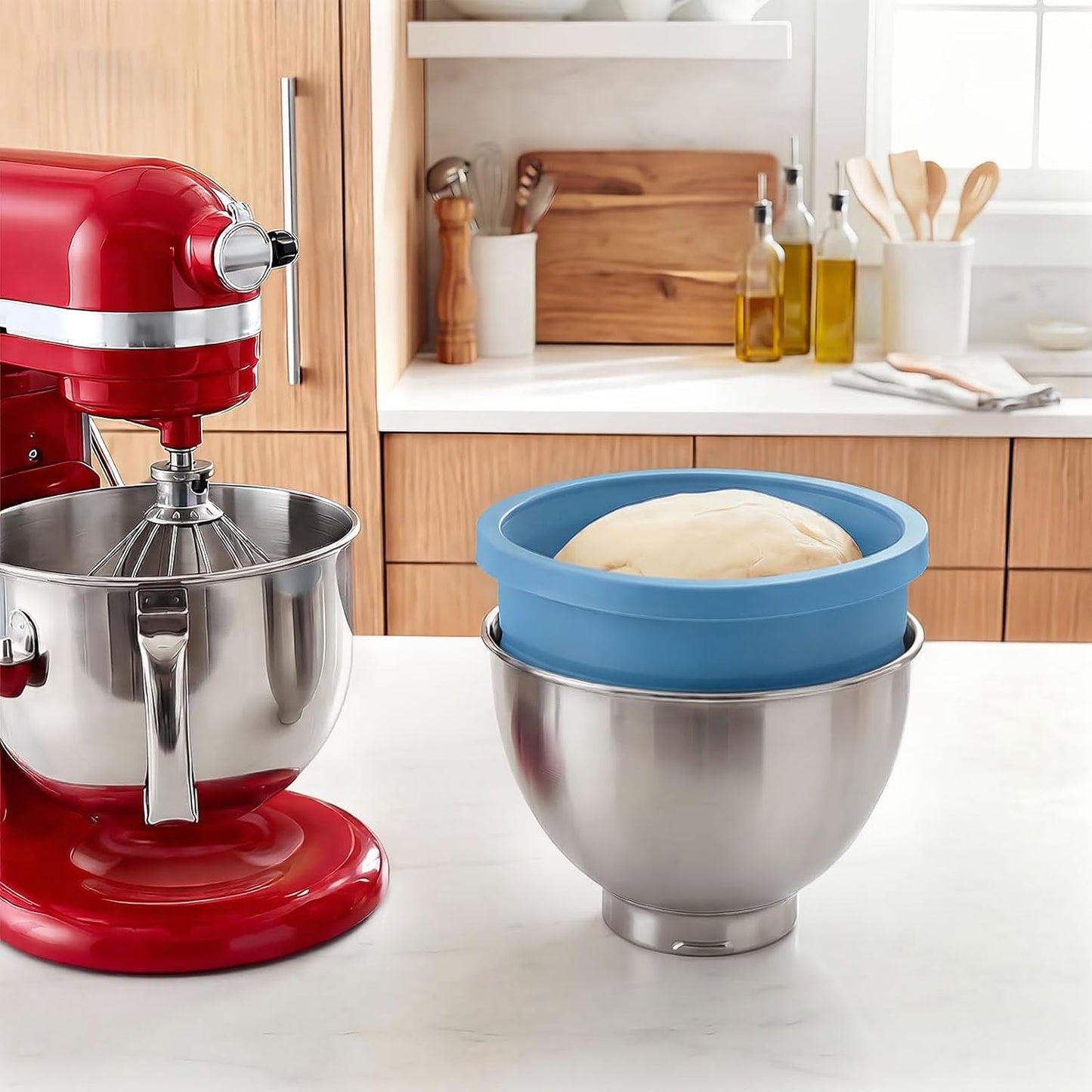 3 Pack Silicone Bowl Liners with Lids for KitchenAid 5QT Tilt Head Mixer, Collapsible Food-Grade Bowl Inserts, Thick Heat/Cold Resistant Silicone Mixing Bowl Liners