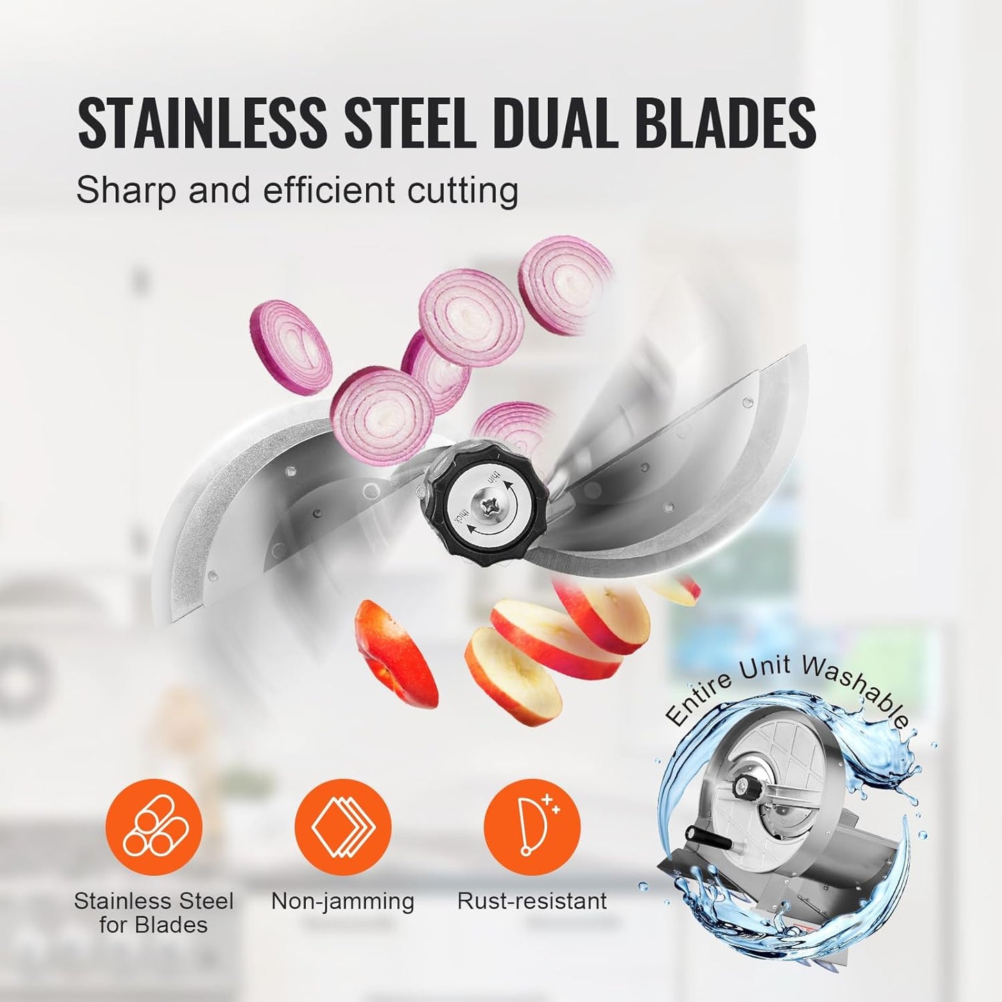 VEVOR Electric Vegetable Slicer, 0-0.5"/0-12mm Thickness Adjustable Commercial Slicer Machine, Convertible to Manual, Stainless Steel Food Cutter Slicing Machine, for Potato, Lemon, Tomato, Apple