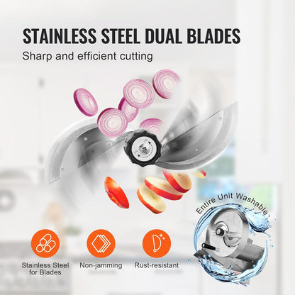 VEVOR Electric Vegetable Slicer, 0-0.5"/0-12mm Thickness Adjustable Commercial Slicer Machine, Convertible to Manual, Stainless Steel Food Cutter Slicing Machine, for Potato, Lemon, Tomato, Apple