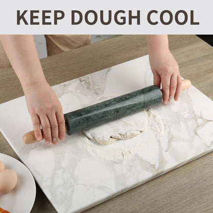 Koville African Natural Marble Rolling Pin, Non-Stick Polished Dough Roller, Pasta, Dumpling, Fondant, Pie Crust, Bread, Pizza Dough, Kitchen Baking Pastry Tools with Mat/Scraper（Namib Fantasy）