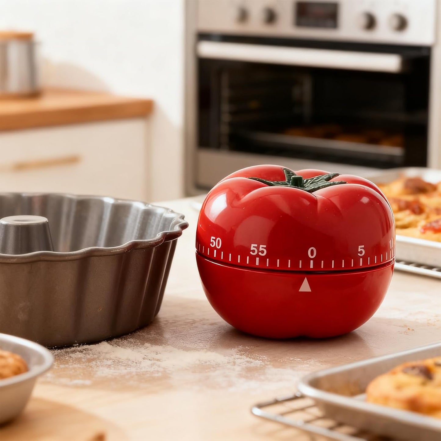 Kitchen Timers for Cooking in Charming Tomato Shape - No Battery Needed Mechanical Egg Timer with Loud Ring, 60-Minute Manual Wind Up Timer