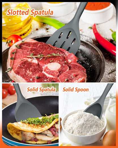 Badiano Pack of 3 Silicone Spatula, Non Stick Cooking Utensil Set, Wooden Handle Kitchen Turner for Baking Mixing Grilling Serving Food Heat Resistant, Black