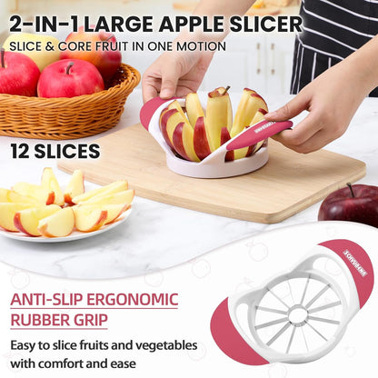 SCHVUBENR 12-Blade Apple Slicer and Corer - 4.72 Inch Sharp Stainless Steel Apple Cutter - Professional Apple Divider Tool for Quick Slices - Easy to Use & Clean - Slice Fruits with Ease - Black