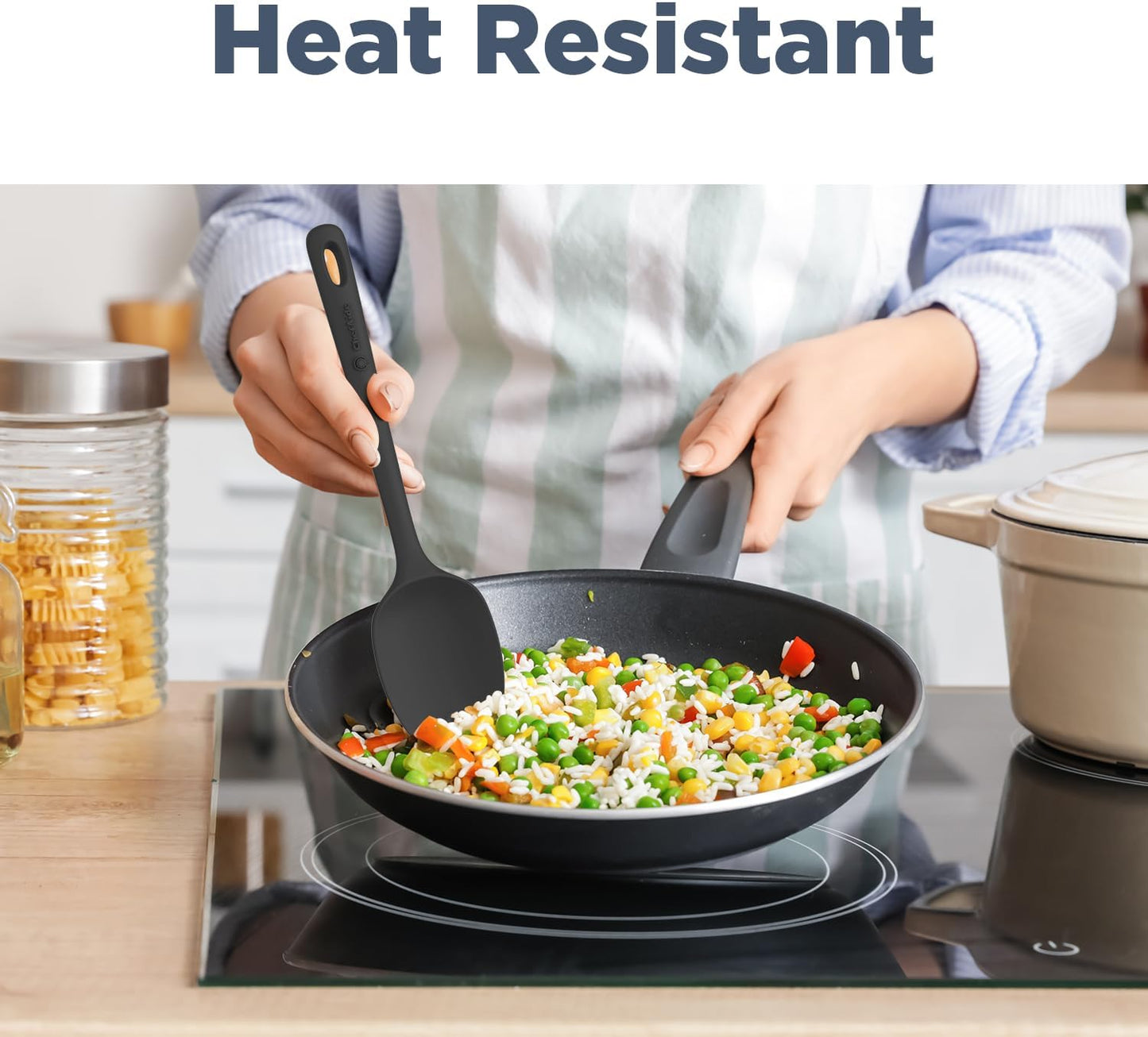 ChefAide 5 Pieces Silicone Spatula Set, Food Grade Rubber Spatula, Upgrade Strong Handle with Ergonomic Grip, Heat Resistant Up to 600°F for Nonstick Cookware, Cooking