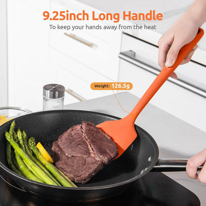 600ºF Heat Resistant Slotted Turner: U-Taste 13.6in Silicone Kitchen Spatula Flipper, 3.74in Wide Food Grade Flexible Thin Rubber Cooking Utensil for Egg, Pancake, Cookie in Nonstick Cookware (Red)