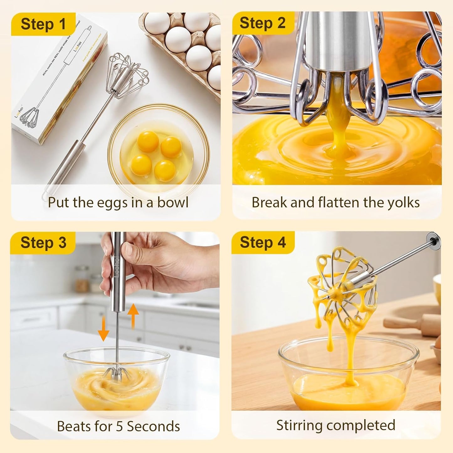 Danish Dough Whisk & Egg Whisk Set for Sourdough Bread, 2PCS Bread Dough Mixer for Sourdough, Pizza, Batter, Eggs & Cream, Heavy Duty Baking Whisks, 12-Inch