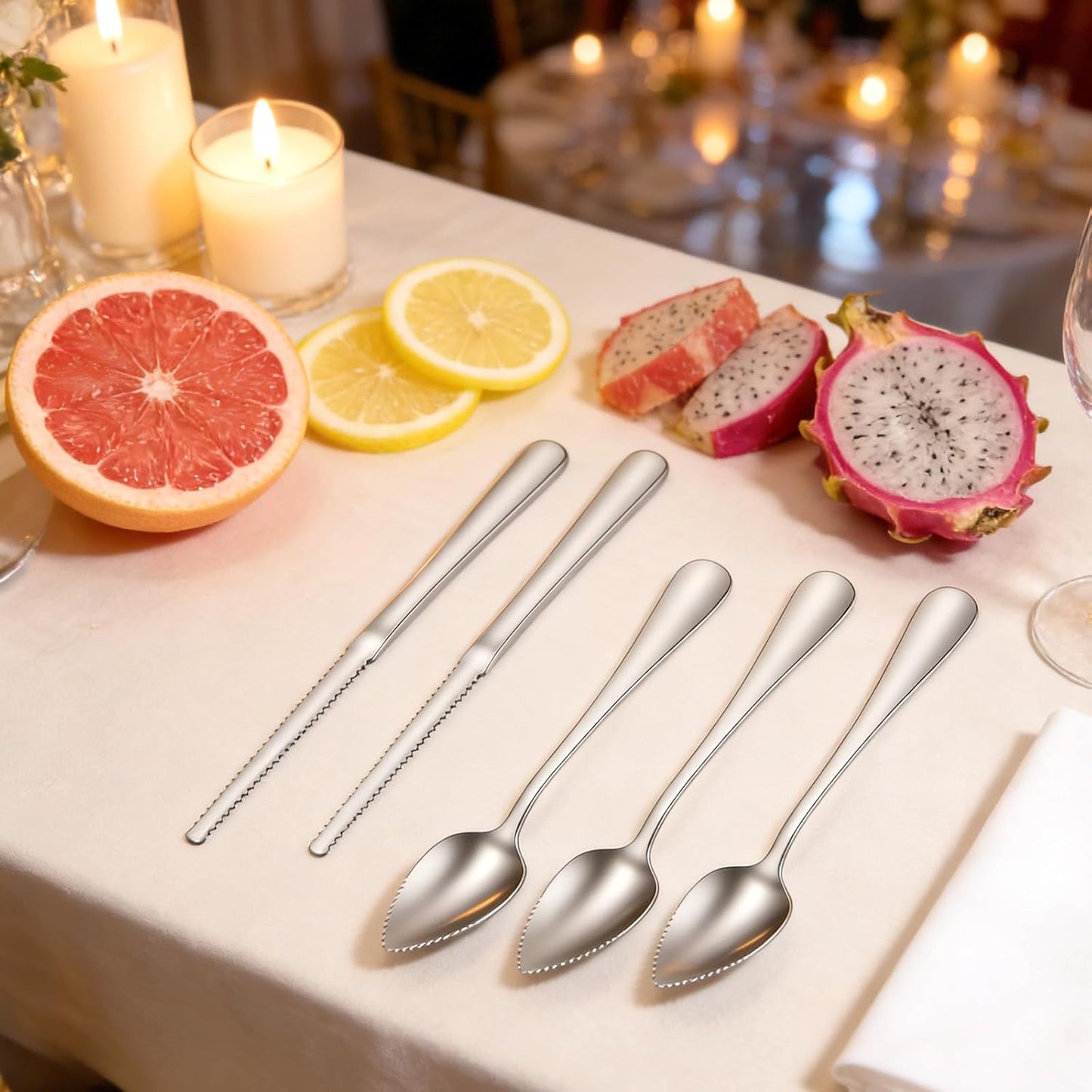 6 Pcs Grapefruit Spoon, Grapefruit Spoon Knife Set with Serrated Edge Stainless Steel Fruit Knife for Citrus Lemon Kiwi Orange Pitaya Avocado