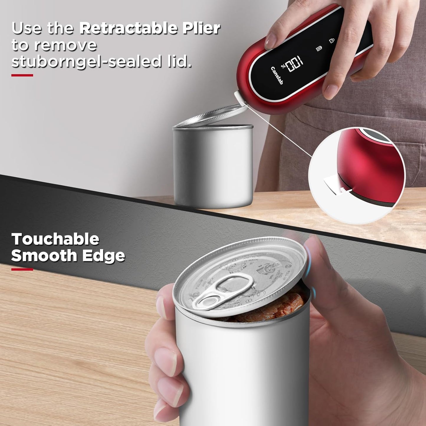 Canslab Turbo Rechargeable Can Opener - Professional Grade Blade, Auto-Stop, LED Battery Life Display, Wall-mountable, Side Cut Electric Can Opener for Smooth Edge, Hands-free Operation,USB-C Charging