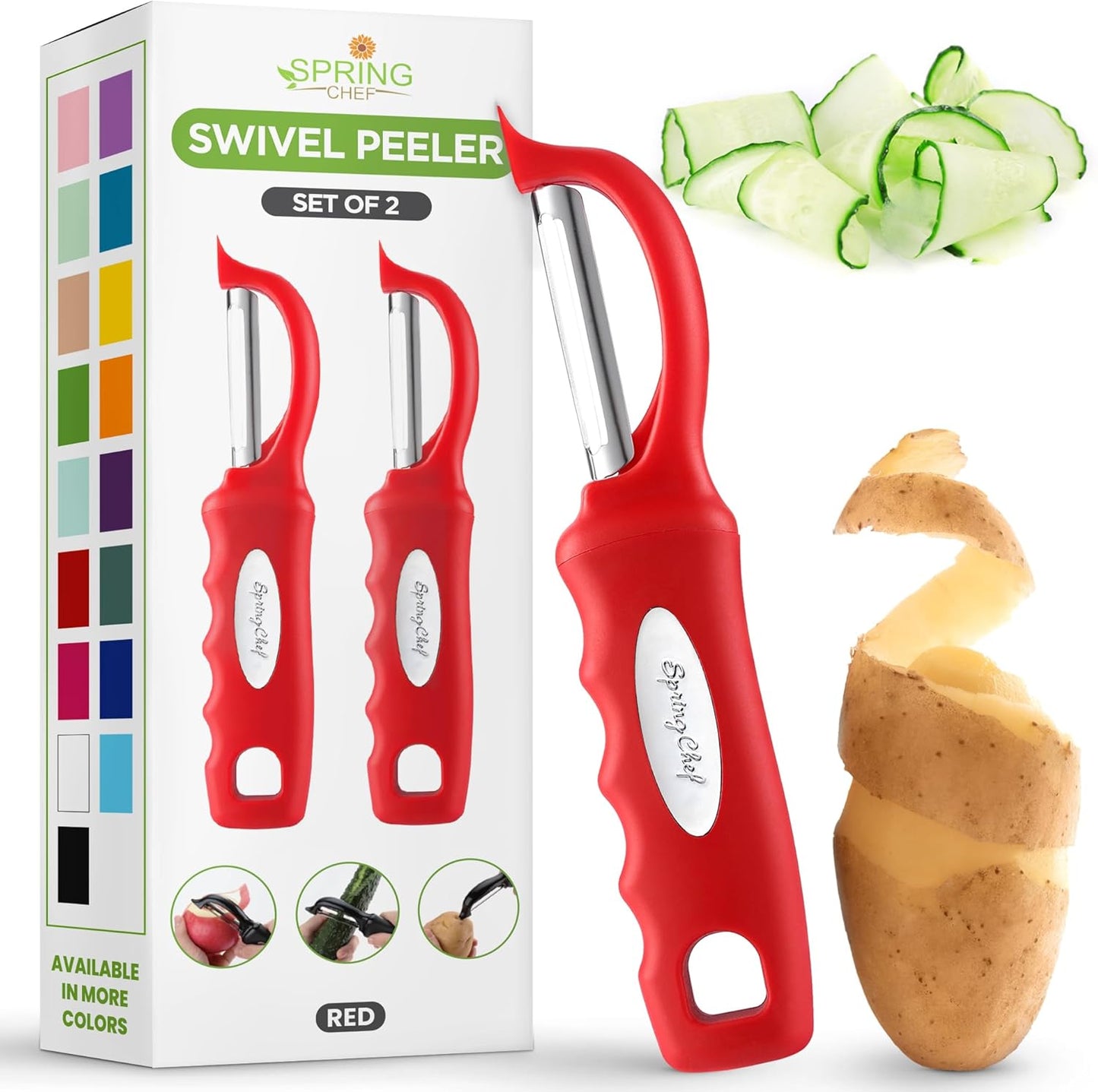 Spring Chef Premium Swivel Vegetable Peeler, Soft Grip Handle and Ultra Sharp Stainless Steel Blades - Perfect Kitchen Peeler For Veggie, Fruit, Potato, Carrot, Apple - Pink Lemonade