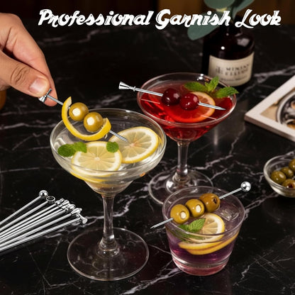 Olive Stuffer Tool Set & 8 Stainless Steel Martini Picks, Food Grade Olive Stuffing Tool for Stuffed Olives, Blue Cheese and Garlic Fillings, Reusable Cocktail Picks for Martinis, Drinks