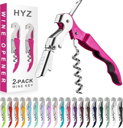 HYZ 2-Pack Wine Opener Waiter Corkscrew, Professional Wine Key for Servers, Bartender, with Foil Cutter, Manual Wine Bottle Opener Double Hinged (Black)