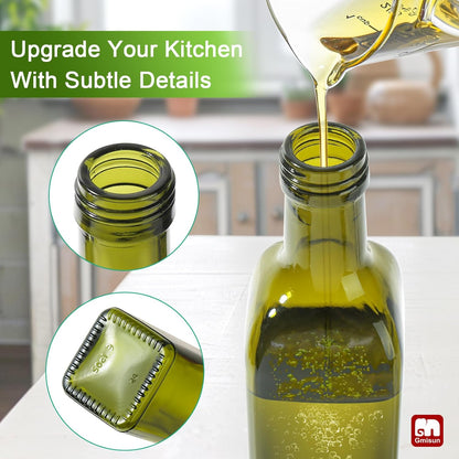 gmisun Olive Oil Dispenser for Kitchen, 4 Pack 17 fl oz Glass Oil Dispensers Bottle, Cooking Soy Sauce Bottle Container Cruet with Plastic Pourer Spout, Funnel and Labels, Clear