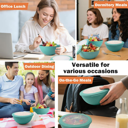 Wheat Straw Bowls Set with Lids, Unbreakable 40 OZ Cereal Bowls Set of 4, Salad Container for Lunch, Microwave & Dishwasher Safe Bowl Set for Kitchen, Picnic, RV, Camping, Multi