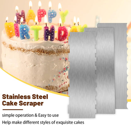 2 Pieces 8.7 Inche Stainless Steel Cake Scraper Double Sided Patterned Edge Stripe Edge Smoother Frosting Scraper Cake Decorating Cake Decorating Comb Cake Scraper For Butter Cream Mousse(2, 2)