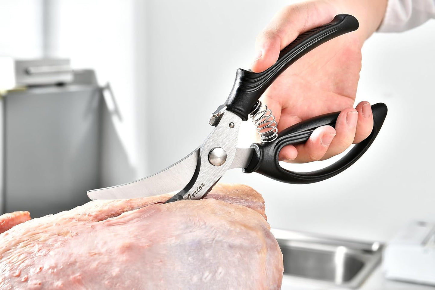 Heavy Duty Poultry Shears - Kitchen Scissors for Cutting Chicken, Poultry, Game, Meat - Chopping Vegetable - Spring Loaded - Red