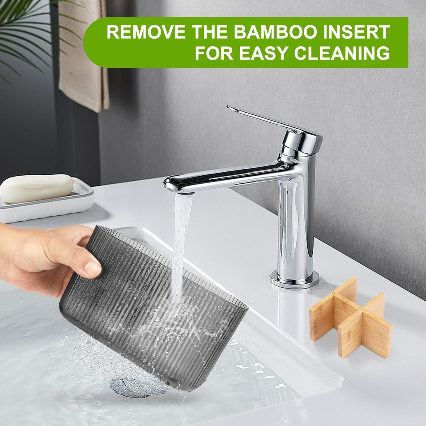 GFWARE Toothbrush Holders for Bathrooms, 5 Slots Bamboo Toothbrush Holder Kids Electric Toothbrush Holder and Toothpaste Holder for Bathroom Countertop Accessories Storage, Marble Toothbrush Organizer