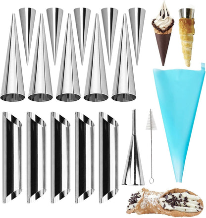 Non-stick Cream Cannoli Tubes, FantasyDay 12 Pcs Stainless Steel Baking Cones Pastry Roll Horn Croissant Mold Cannoli Shells with 1 Clean Brush - Pastry Baking Set for Christmas Cake Anniversary Party