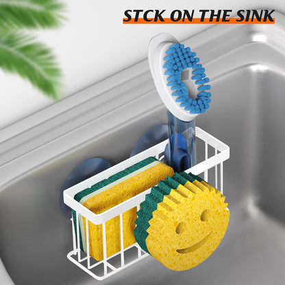 MURLONG Sponge Holder Smiley Face, Sink Organizer with 2 Suction Cups/1 Adhesive Strips, Designed for Sponge, Soap, Dish Brush, Scrubber - White