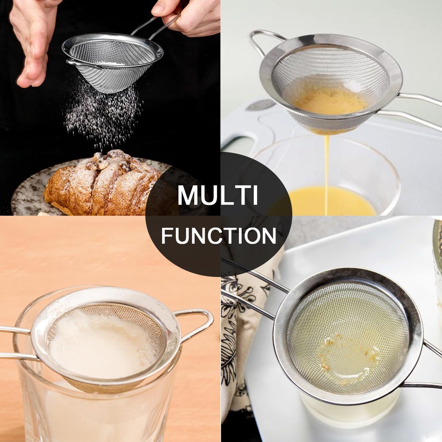 Small Fine Mesh Strainer Set, Stainless Steel Mini Sieve, Bar Strainer for Cocktail, Juice, Coffee, Tea Strainer for Loose Leaf Tea, Mini Sifter for Matcha, Flour, 2 PCS