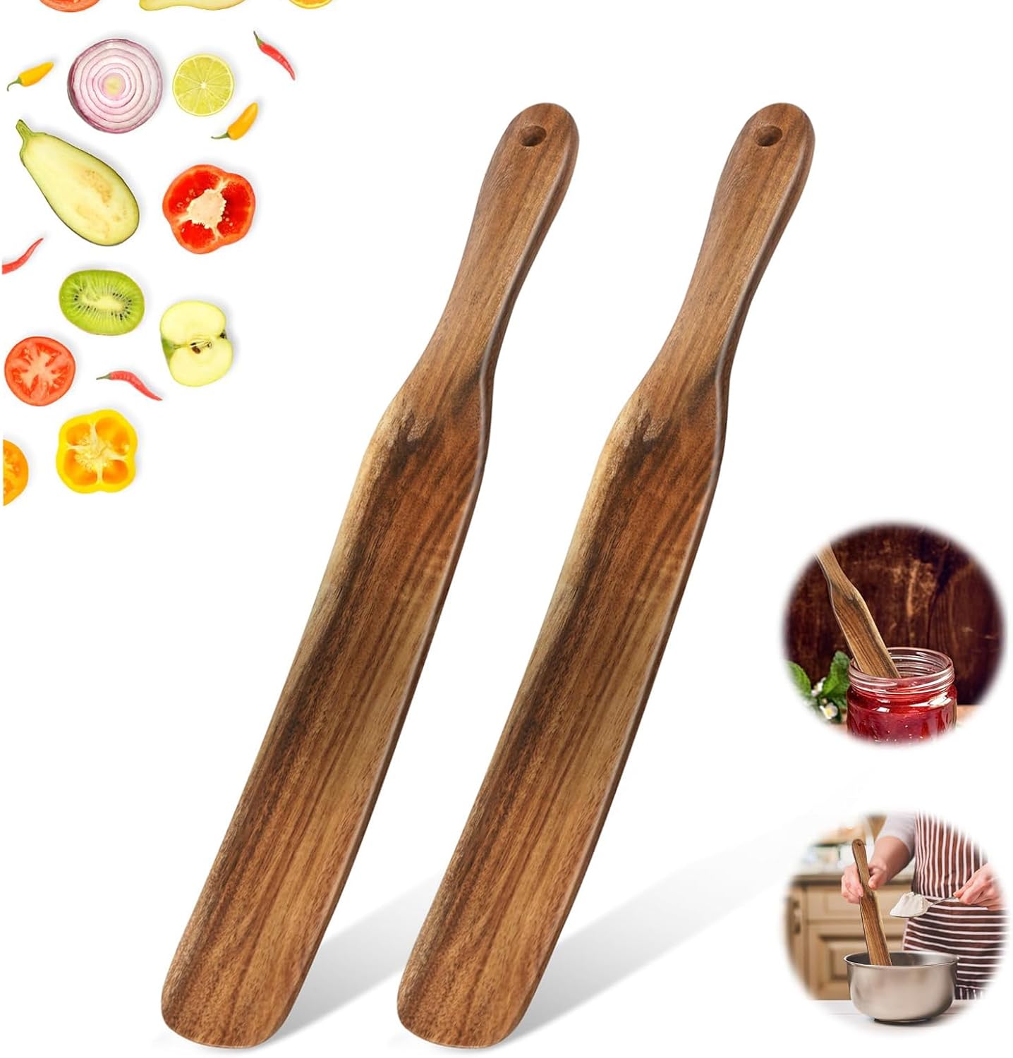 MYRAINBOW 2 Pack Spurtle for Sourdough Starter, Spreading, Cooking, Mixing, Reaching Bottom of Jar, Kitchen Utensils, Spurtles Kitchen Tools Wooden Kitchen Utensils for NonStick Cookware