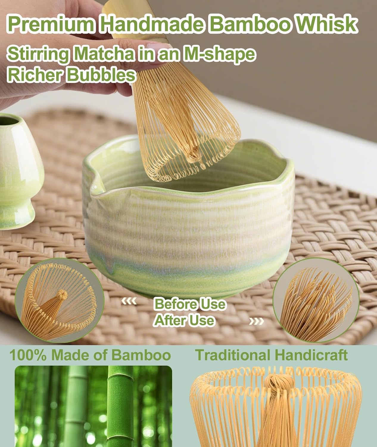 JBER Matcha Whisk Set, Ceramic Matcha Set Includes Bowl & Holder, Bamboo Whisk (Chasen), Sifter, Scoop, Spoon & Rest - 7PCS Matcha Kit Gift for Matcha Lovers & Beginners, Gradient Pink