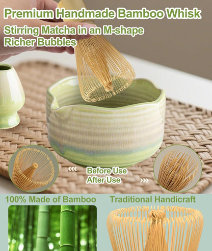 JBER Matcha Whisk Set, Ceramic Matcha Set Includes Bowl & Holder, Bamboo Whisk (Chasen), Sifter, Scoop, Spoon & Rest - 7PCS Matcha Kit Gift for Matcha Lovers & Beginners, Gradient Pink