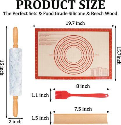 Silicone Rolling Pin for Baking,15Inch Pastry Dough Roller with Wooden Handle,Non Stick Surface Rolling Pin for Dough Cookie Pastry Tapered Dumpling Baking Supplies Kitchen Accessories