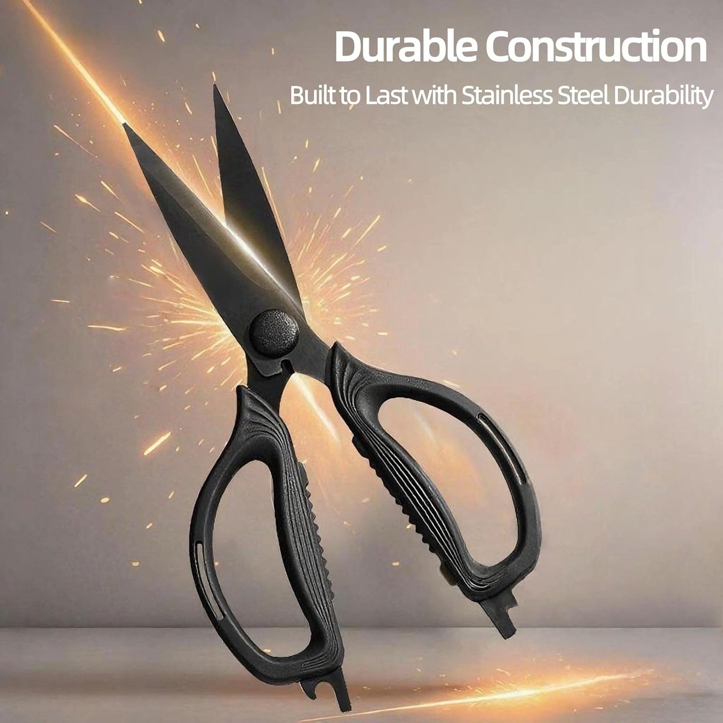 Kitchen Shears Scissors Food Scissors, 8-in-1 Multifunction Japanese Stainless Steel Meat Shears, Dishwasher Safe Sharp Shear All Purpose with Comfort Grip, Ideal for Everyday Use-Yellow
