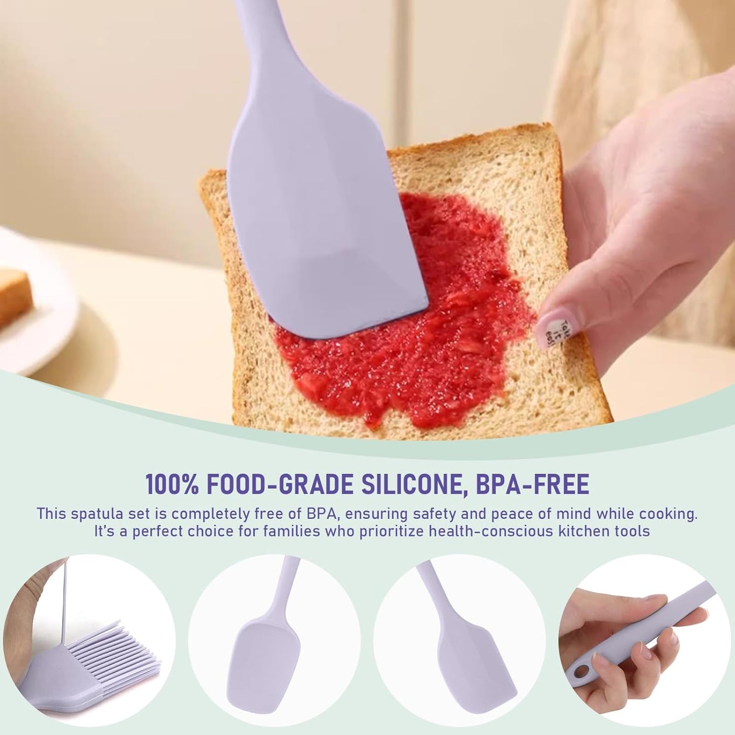 4 Pcs Silicone Jar Spatula, Non-Stick Heat Resistant Cake Cream Spatulas Set, 9.8 inch Cake Cream Butter Spatulas(4 colors）