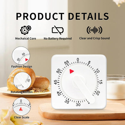 2 Pcs Kitchen Timer Manual : Mechanical, 60 Minute Visual Cooking, Time Management Tools Hour Mini Countdown for Kitchen, Cooking,Baking, Homework, Exercise Auto Off White