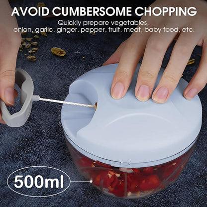 Vegetable Chopper Manual Hand Pull String Onion and Garlic Mincer Chopper 500ml Small Fruit and Veggie Cutter Portable for Ginger Chili Pepper Meat Salad - Pink